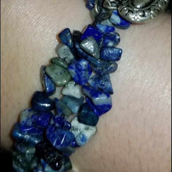 Elastic Lapis Lazuli Bracelet with Silver Accents - Picture 5 of 5